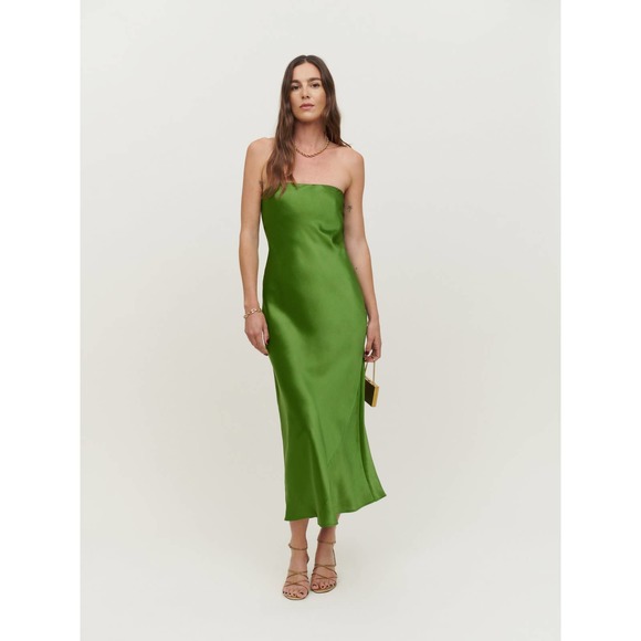 Reformation Joanne Silk Dress Green US4 - Picture 2 of 14